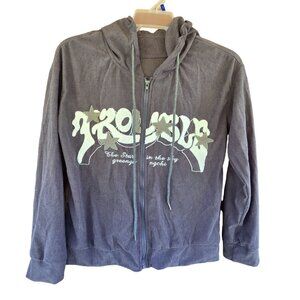 "Trouble" Hoodie With Star‎ Design & Zip Closure Size M Corduroy Gray
